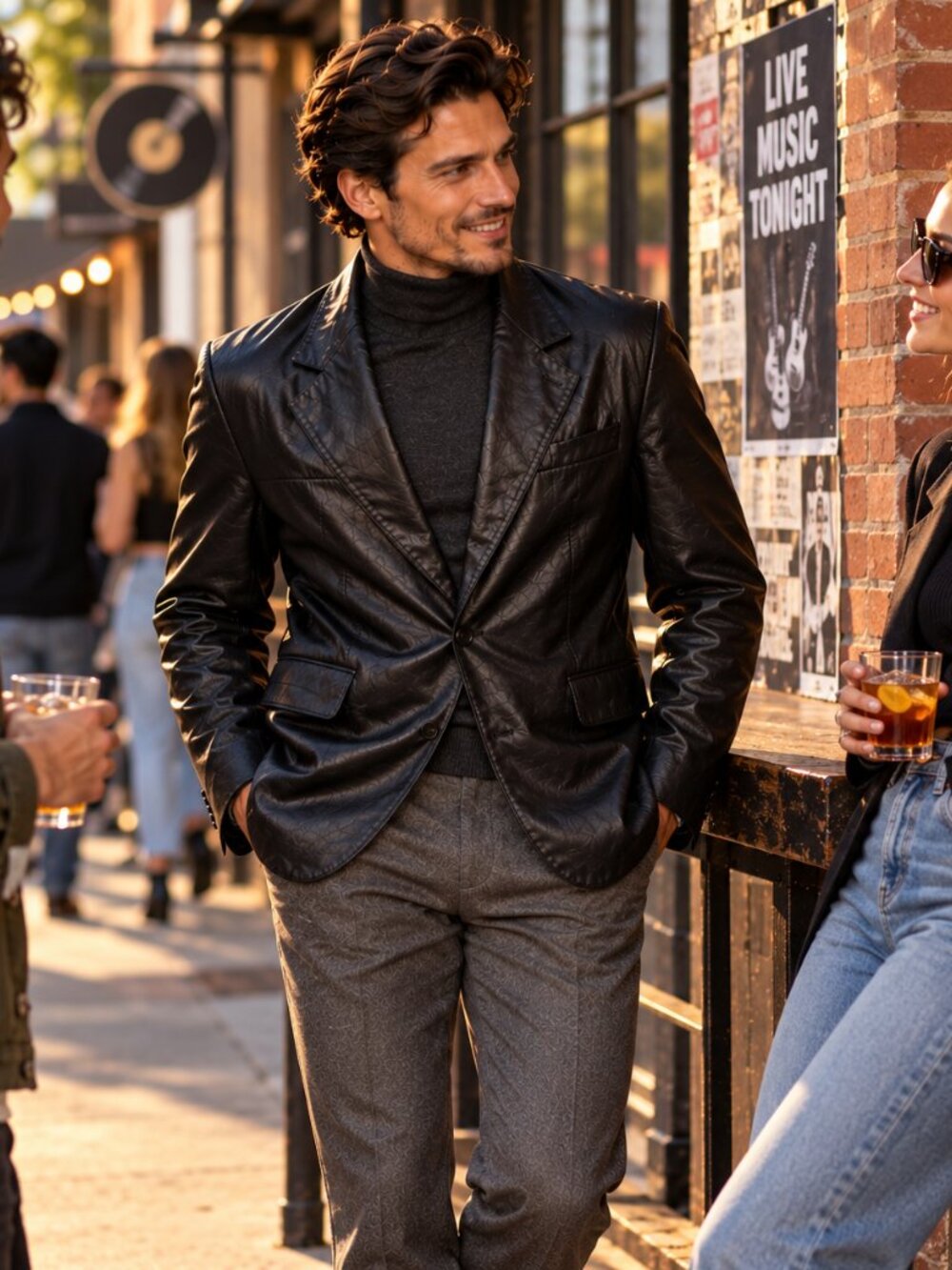 Vintage Mens Black Genuine Leather Blazer Men 42 Clipper Mist